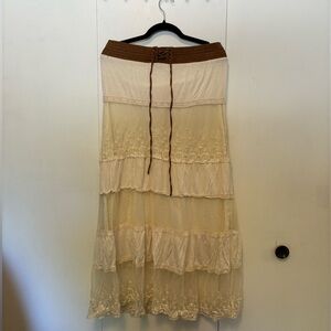 Tiered Lace Lapis Midi Skirt